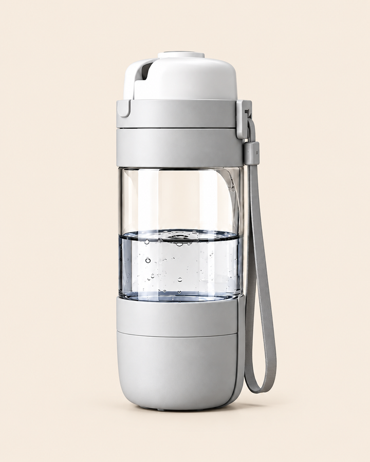 The Zooplis 2-in-1 dog water bottle on a plain cream background