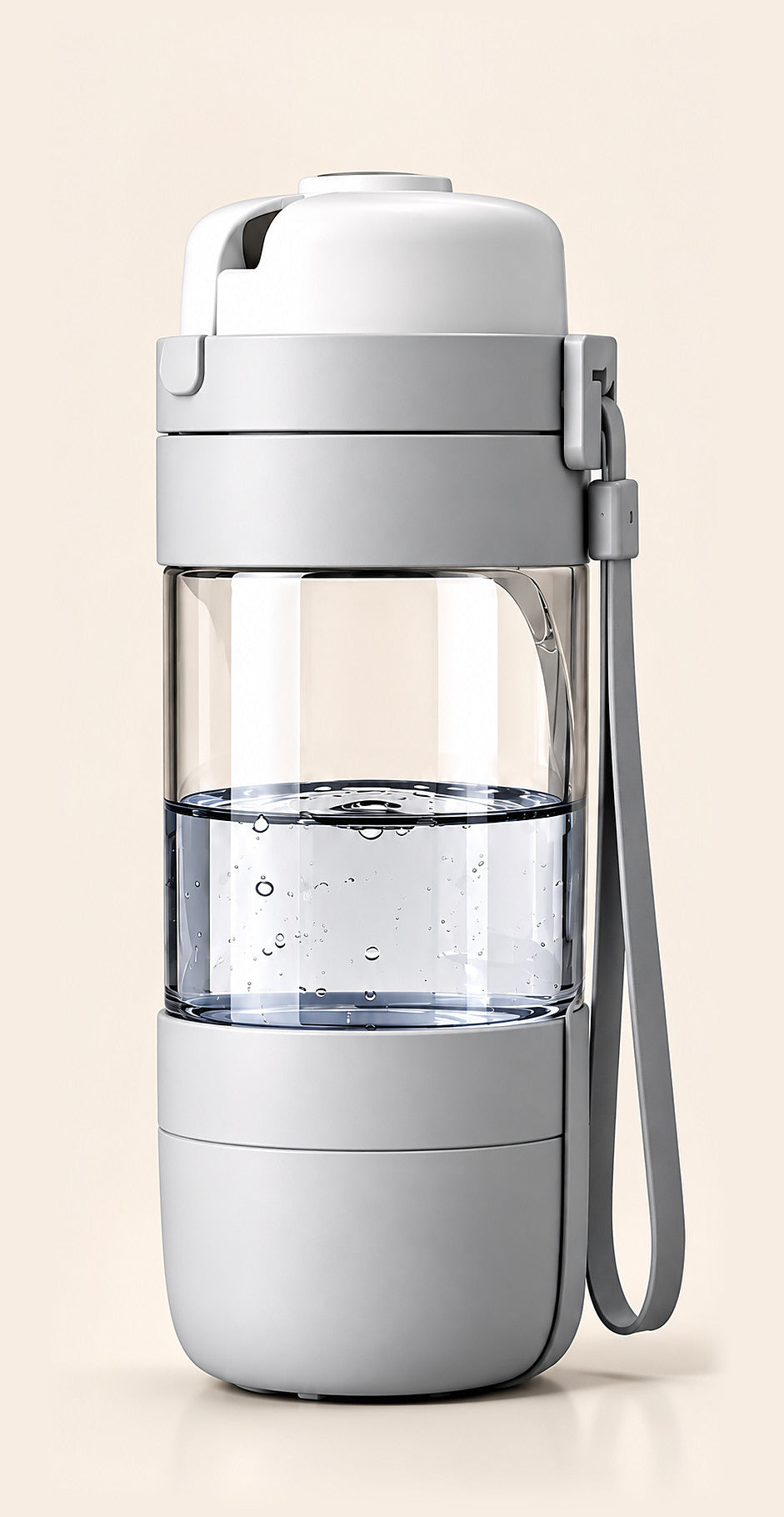 The Zooplis bottle, closed, with its carry strap
